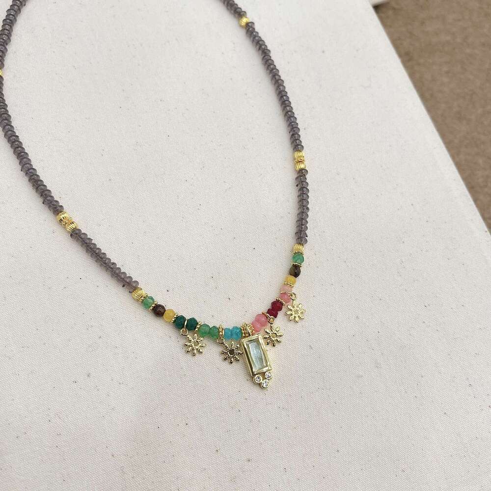 New Chinese Style Colorful Beaded Heart Pendant Stone Set Necklace Dopamine Collarbone Chain High-End Personality Fashion e2b