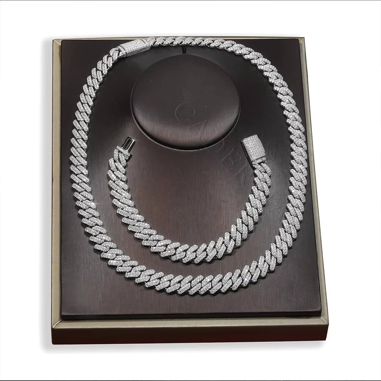 Hip Hop Jewelry in Stock 8mm 10mm 12mm 14mm 16mm 20mm Iced Out 2 Rows Miami Cuban Necklace 925Sliver Moissanite Cuban Link Chain