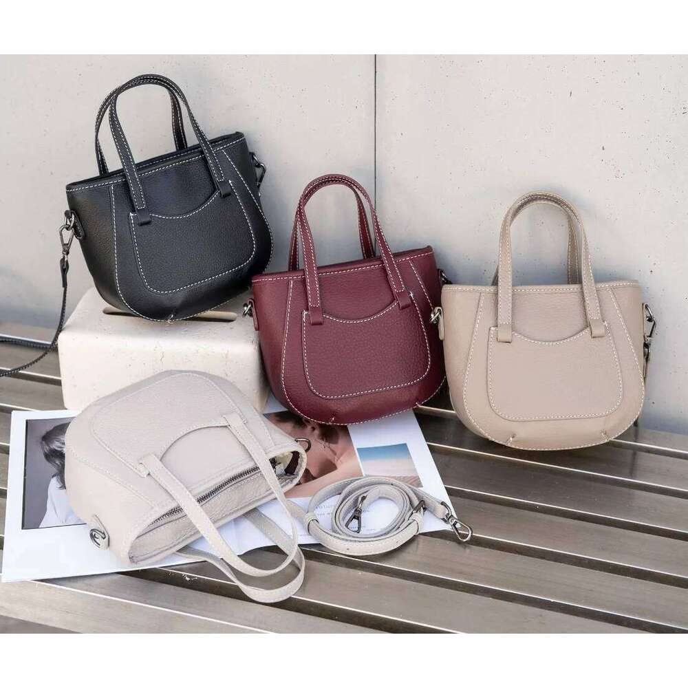 2025 New Fashion Mini Bucket Tote Handbag Women Cowhide Genuine Leather Shopping Slant Travel Vintage Bag 250731
