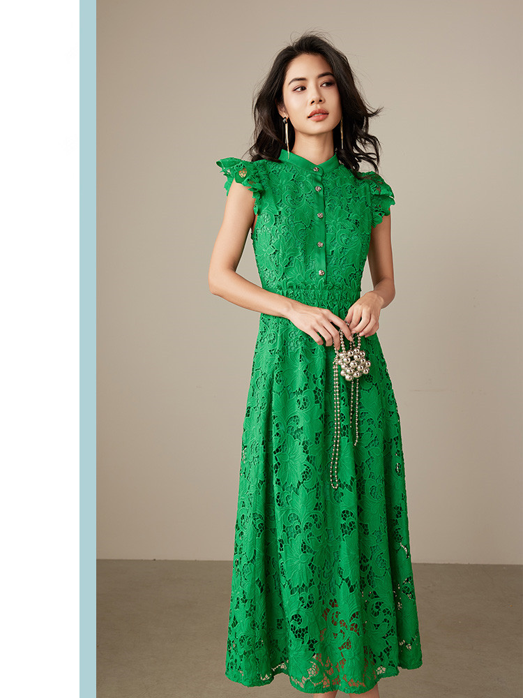 Women's Purple Lace Straight Long Skirt High Waist A-line Buttoned Elegant Water-Soluble Lace Skirt 6116433