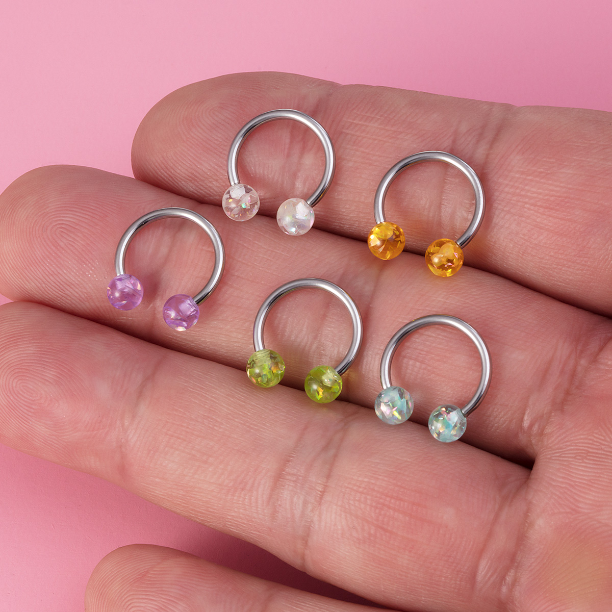 Aobao glitter horseshoe ring, stainless steel lip ring, human puncture jewelry, ear bone ring wholesale