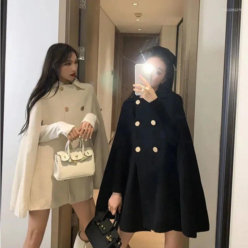 Women's Jackets Autumn Winter British Style Woolen Coat Loose Cowl Neck Wrap Shoulder Top Korean Version Casual Fashion Outerwear