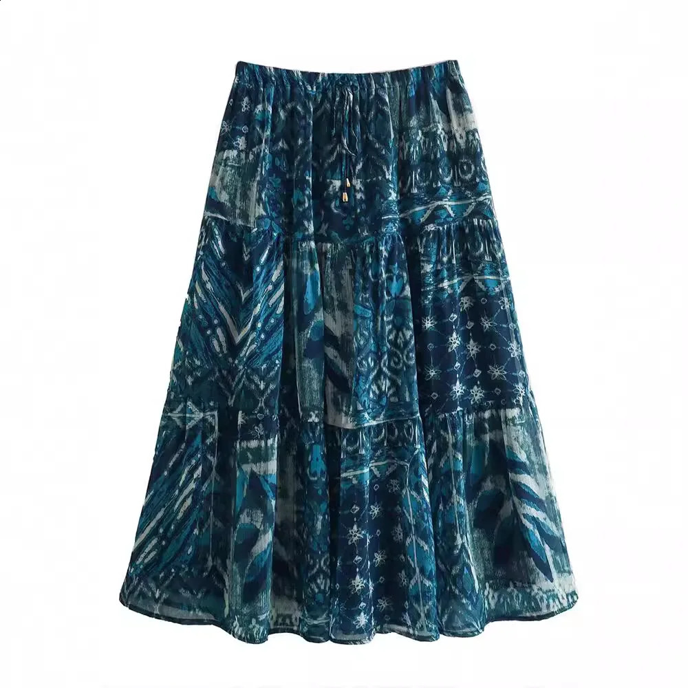 Women Long Skirt Set Casual Long Sleeve Print Shirts High Waist Slim Ankle-Length Skirts Set 250728