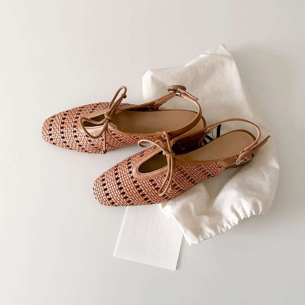 Sheepskin~Grape Mom Hollow Woven Closed-Toe Sandals Genuine Leather Summer Outdoor Vacation Backless Single Shoes for Women