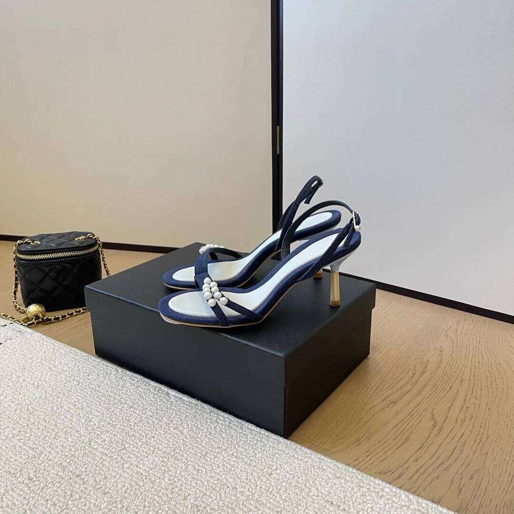 New Women Size34-41 Genuine Leather Sandals High Heels Pearl Pumps Slingbacks Summer Designer Shoes Zapatillas De Mujer bd8