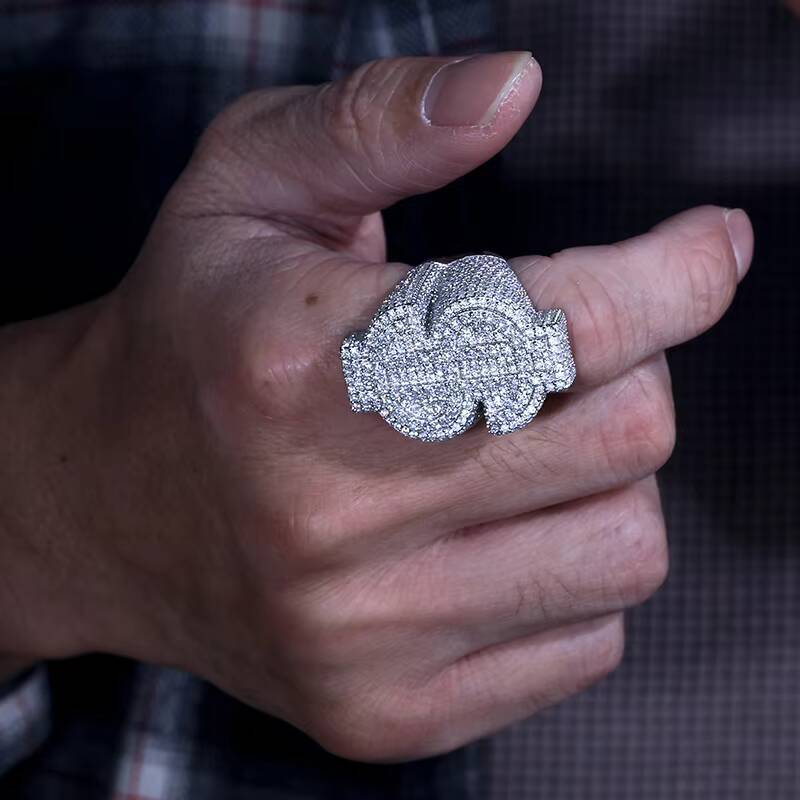 Hot Selling Hip Hop Jewelry White Gold 925 Sterling Silver Ring Gold Plated Vvs Moissani Ice Flower Dollar Ring