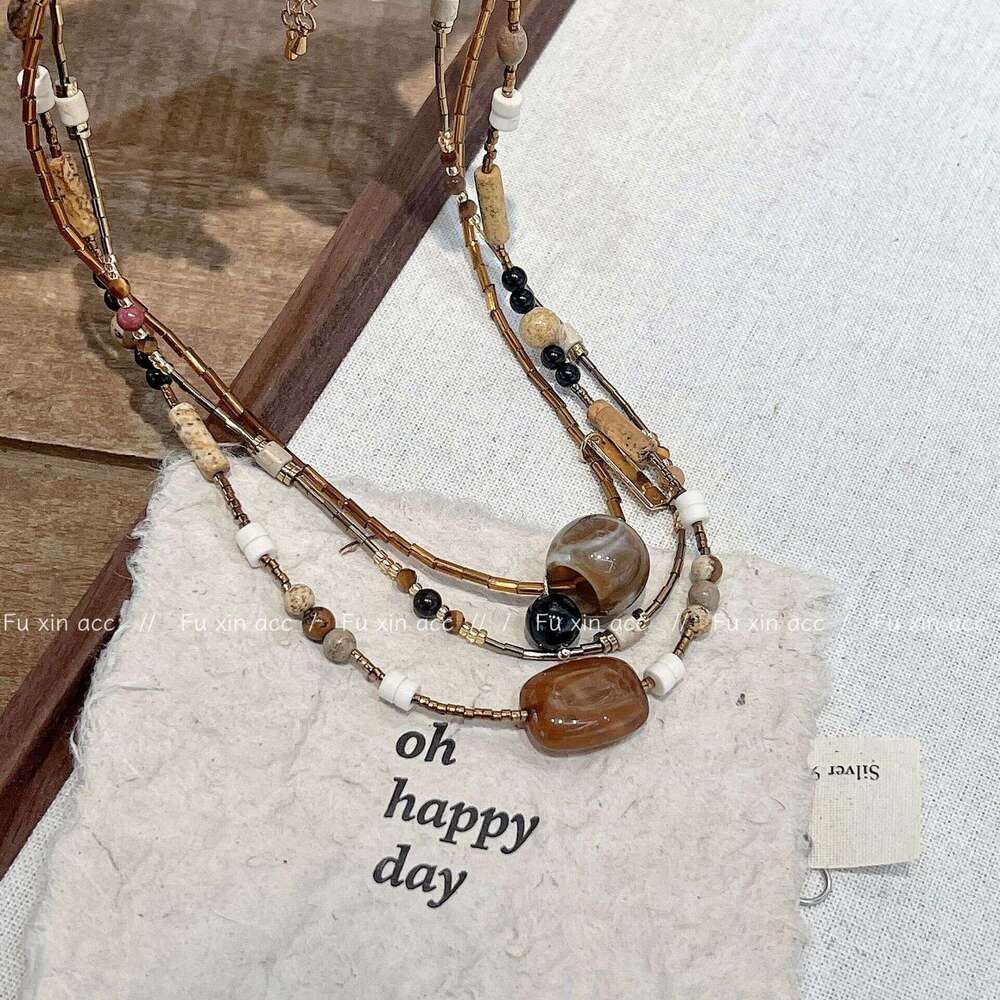 FX New Melad Natural Stone Beaded Necklace Light Niche Style Collarbone Chain High-end Versatile Choker d15