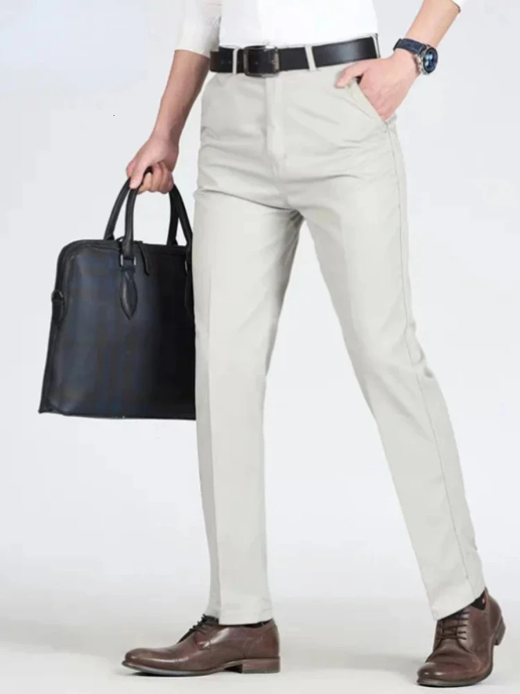 Mens 100% Cotton Summer Thin Pants Autumn Suit Pant Slacks High Waist Straight Loose Bland Solid Business Casual Gozbkf 250731