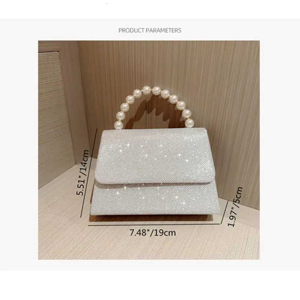 Pearl Chain Shoulder Bags Purse Gold Bright Silk Evening Bag Women Elegant Fashion Banquet Clutch Female Handbag Y250730