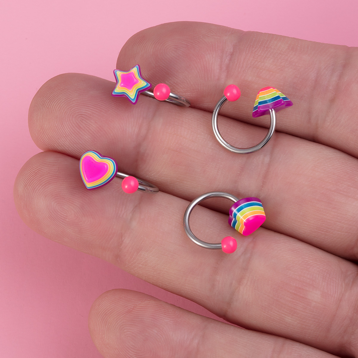 Rainbow Love Flower Stainless Steel Navel Ring Body Piercing Jewelry Ear Bone Ring