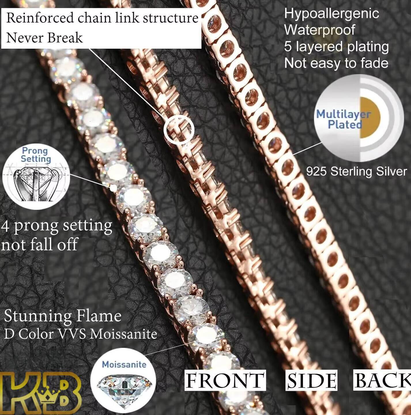 925 Sterling Silver Tennis Chain Men Hip Hop Jewelry Moissanite VVS Diamond Necklace Iced Out Unisex Gift