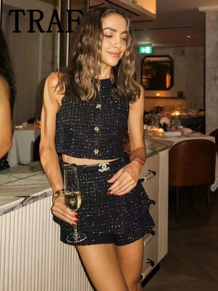 Belt Shorts Skirts Sets for 2 Pieces 2024 New Fashion Tweed Vest Coat Elegant Suit Two Piece Set Women Outfit dongdumaoyi