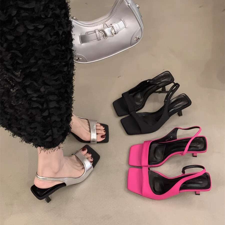 Niche High Heel Black French Open Toe Sandals Fairy 2025 New Summer designer shoes Elegant Dress Roman Shoes