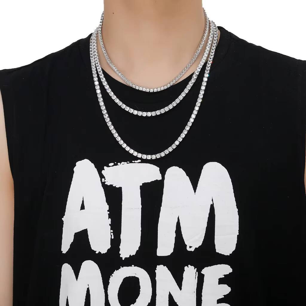 BES Hiphop 18K Gold Pated Necklace 3mm 4mm 5mm 6mm Tennis Choker Bracelet Iced Out Diamond Spring Clasp Tennis Chain Jewelry