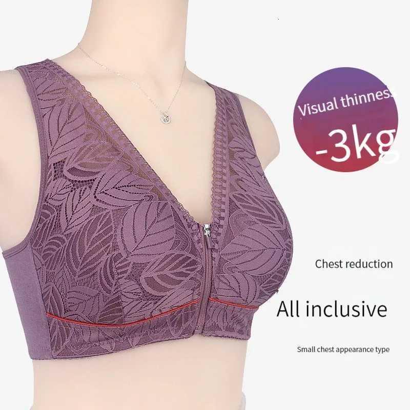 Soft cotton cups front zipper breathable womens underwear without steel ring tank top lace large size bra Z250730