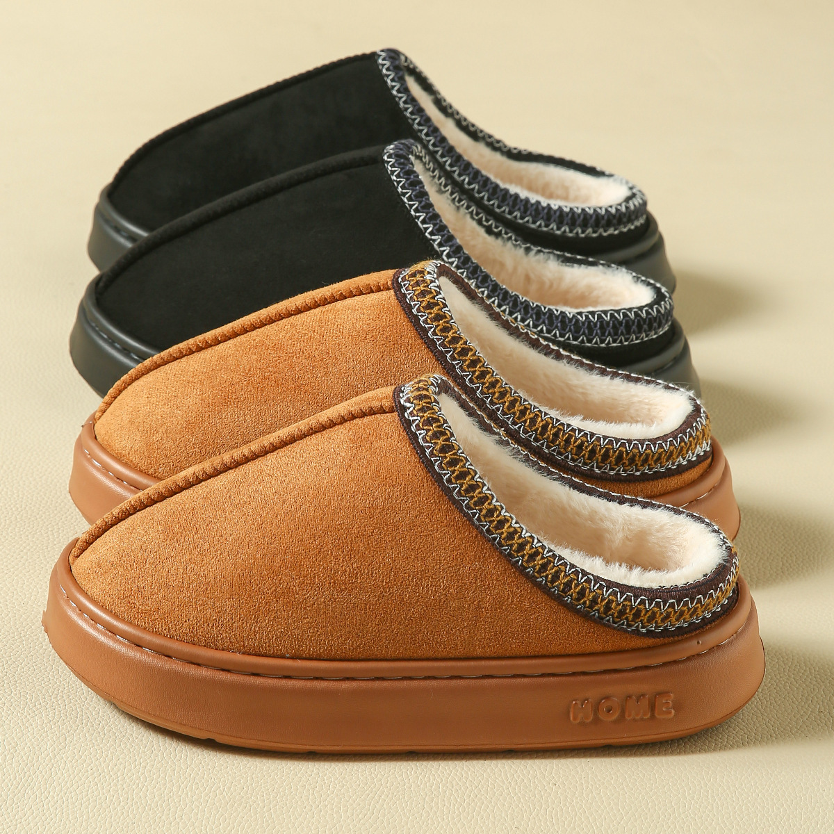 free shipping designer of Jing's new solid-color faux deerskin fleece patchwork home slippers