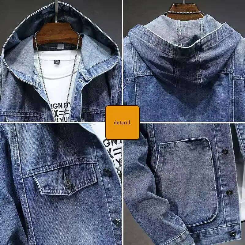 Hooded Jacket Spring And Autumn New Style Trendy Street Casual Regular Men's Denim Tops MDNG