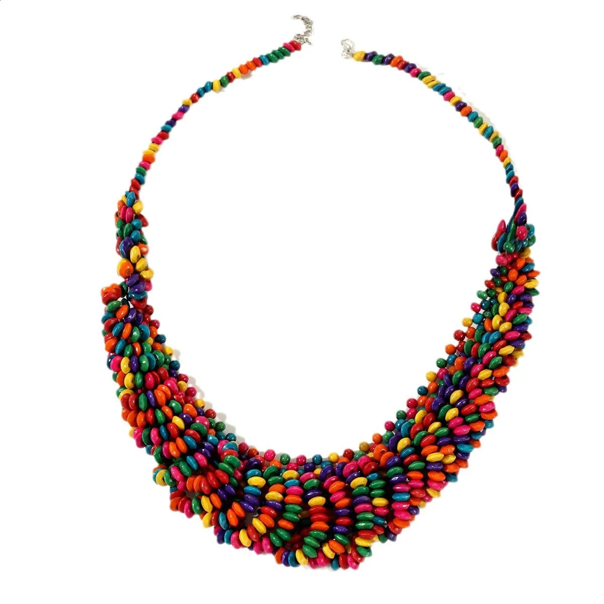 Arrived Trendy African Style Bohemian Colored Wooden Beads Handmade Beaded Necklaces For Women Summer Party Jewelry 250716