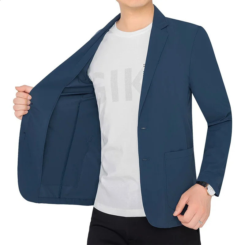 BROWON Brand Summer Men Blazers Gray Solid Color Thin Anti Wrinkle Quick Drying Soft Business Suit Blazer Jacket for Man 250724