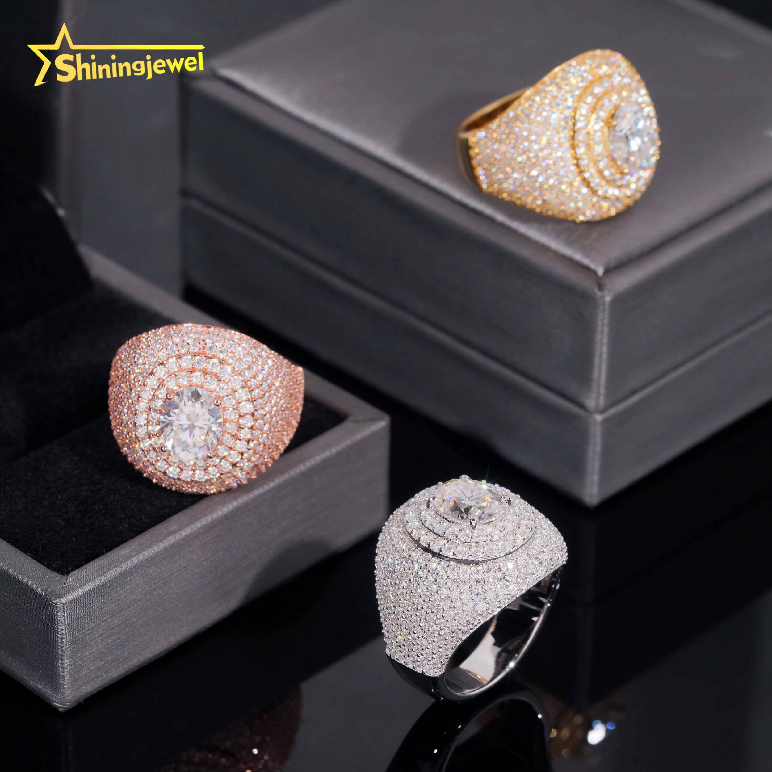 Gold Plated Solid 925 Sterling Silver Sparkling Hip Hop Men Fashion Jewelry Diamond Rings Iced Out Moissanite Ring