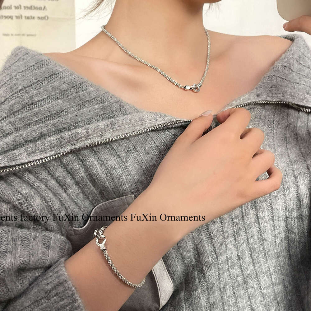 New Double Ring Lock Necklace Starry Sky Creative Personality Niche Bracelet for Women Simple Versatile Jewelry 203