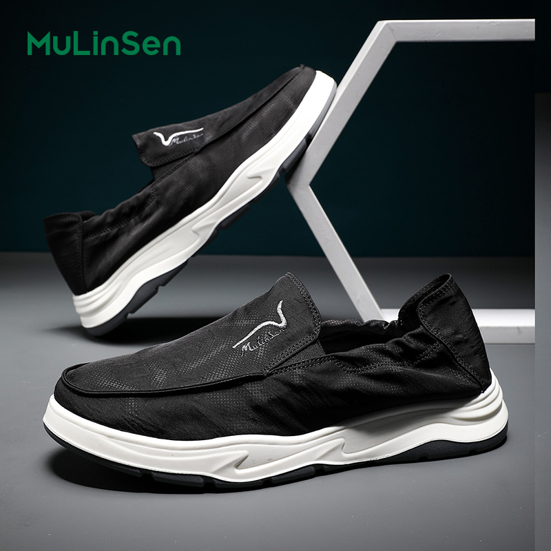 Mulinsen men's shoes summer breathable high-end ice silk cloth shoes men's lazy slip-on men's walking casual shoes