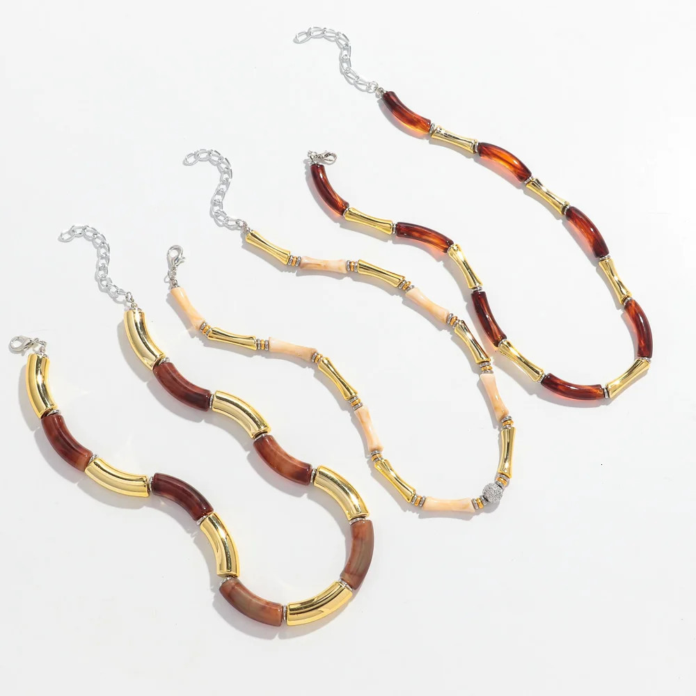 Vintage Acrylic Bamboo Beads Choker Necklace for Women Bohemian Resin Chunky Tube Collar Necklaces Accessories Jewelry 250729