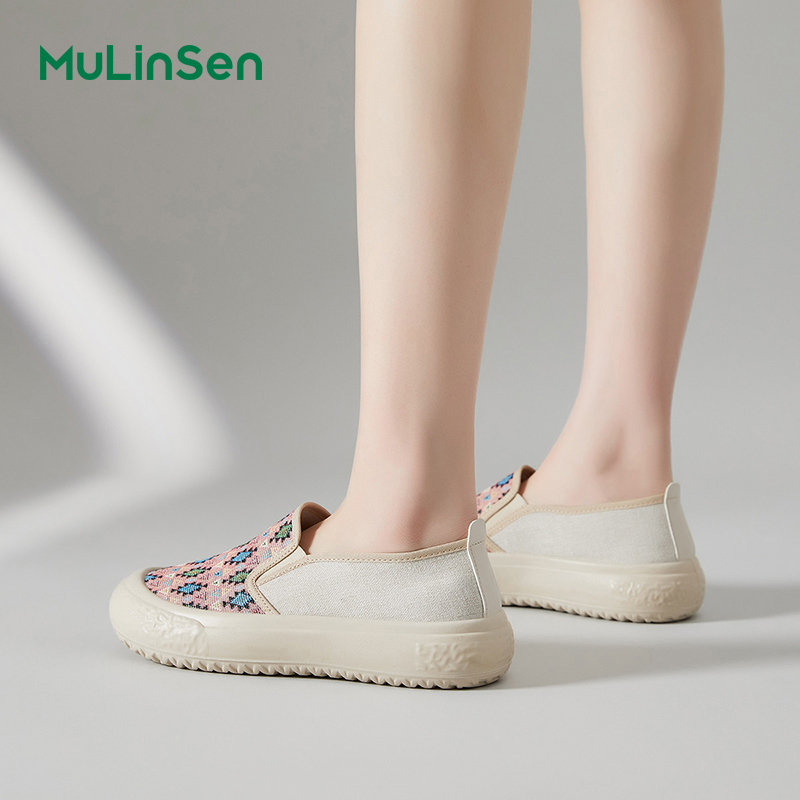 Mulinsen canvas shoes women's summer breathable thin lazy slip-on thick-soled lightweight old Beijing cloth shoes big toe shoes