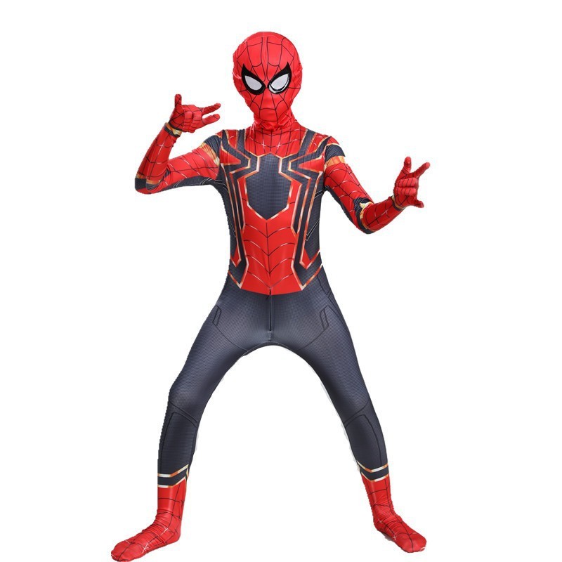 Children's hero style one-piece tight-fitting suit, red and black color contrast, tech-savvy cosplay performance costume, Halloween party role-pl