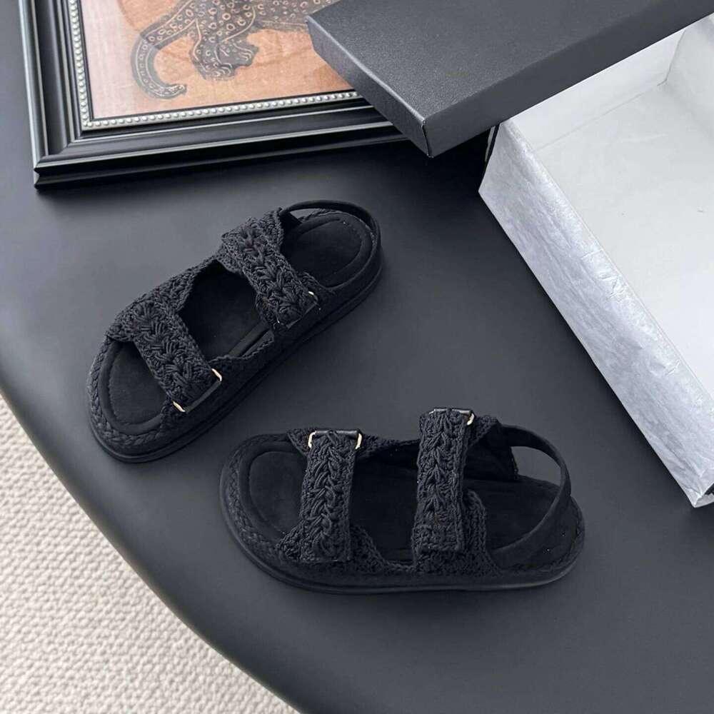 Women Size35-41 Weaving Sandals Med Heels Genuine Leather Flat Platform Summer Beach Designer Shoes Zapatillas De Mujer fb5