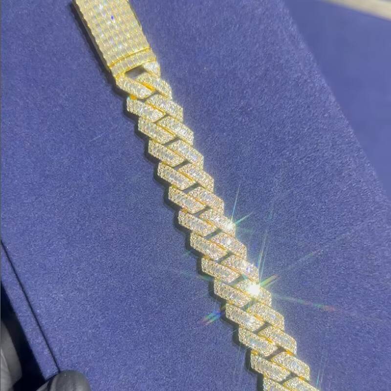 Hip Hop 925 Silver Cuban Link Chain Moissanite Iced Out Jewelry VVS Diamonds Custom Necklace