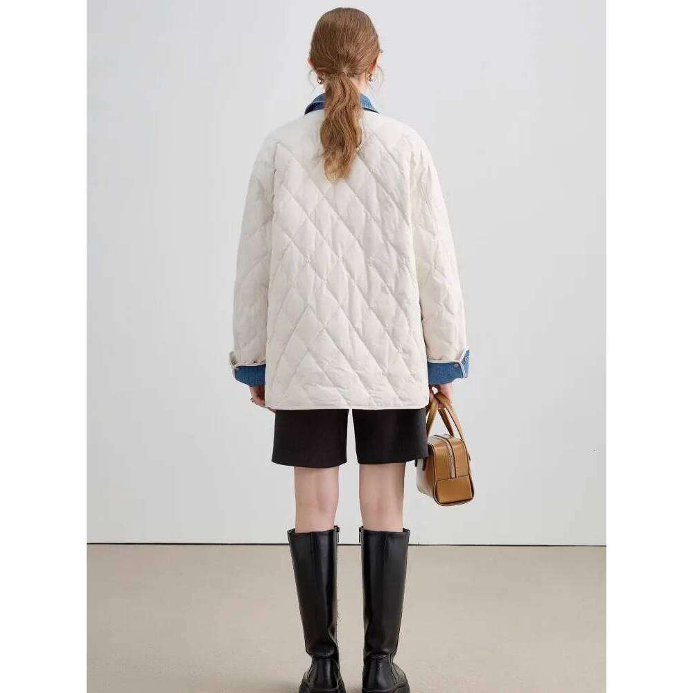 Cowboy Dia Grid For Women's Autumn Winter New Style, High-End And Fake Two-Piece Splicing Cotton Jacket 250728
