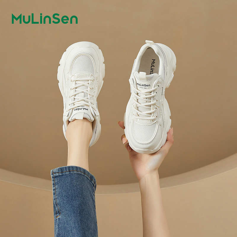 Mulinsen women's shoes 2025 new white sneakers breathable casual sports shoes show small feet summer thick-soled dad shoes