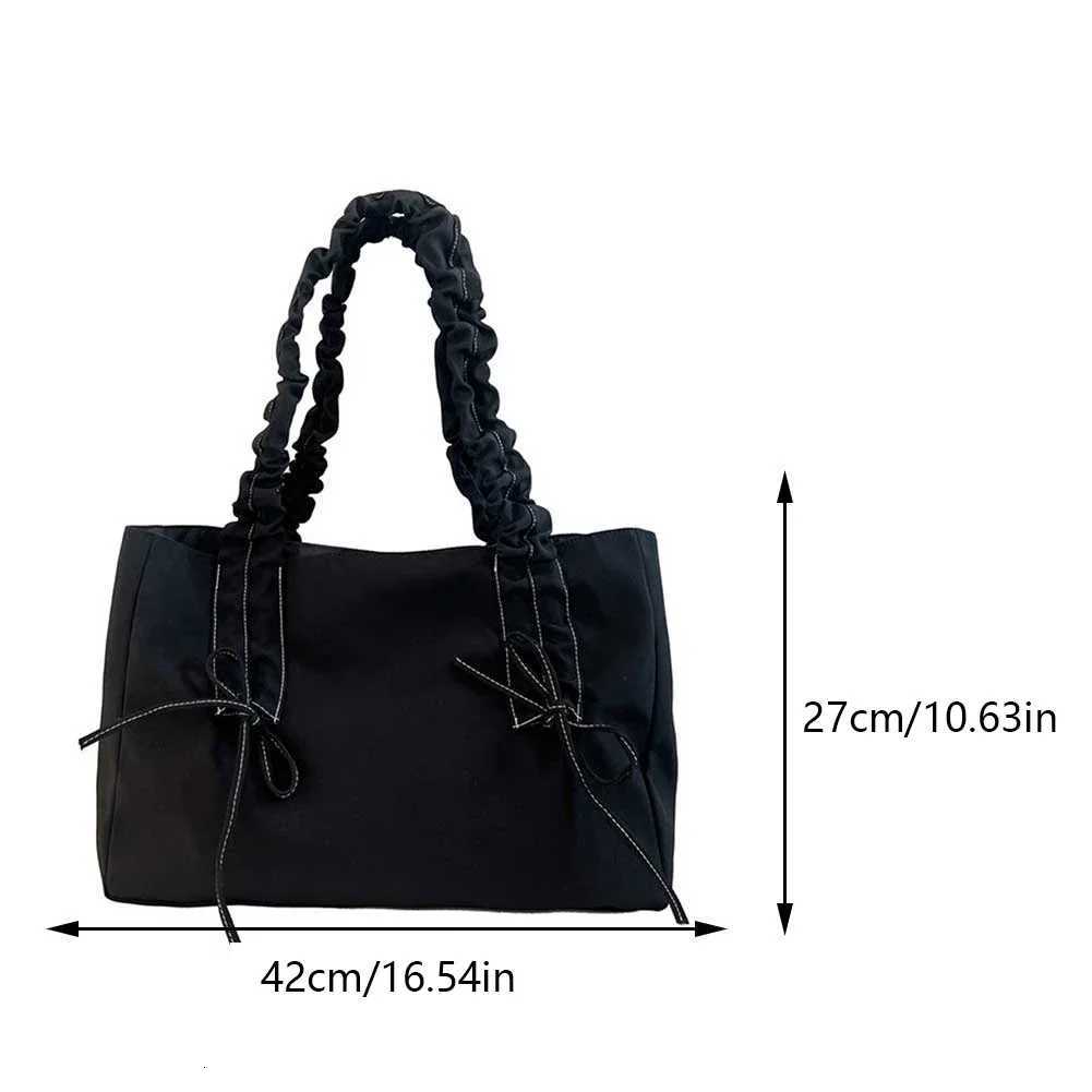 Women Nylon Tote Bag Fashion Shoulder Bag Large Capacity with Bow Trendy Messenger Bag Pleated Shoulder Strap Chic Hobo Bag Y250730