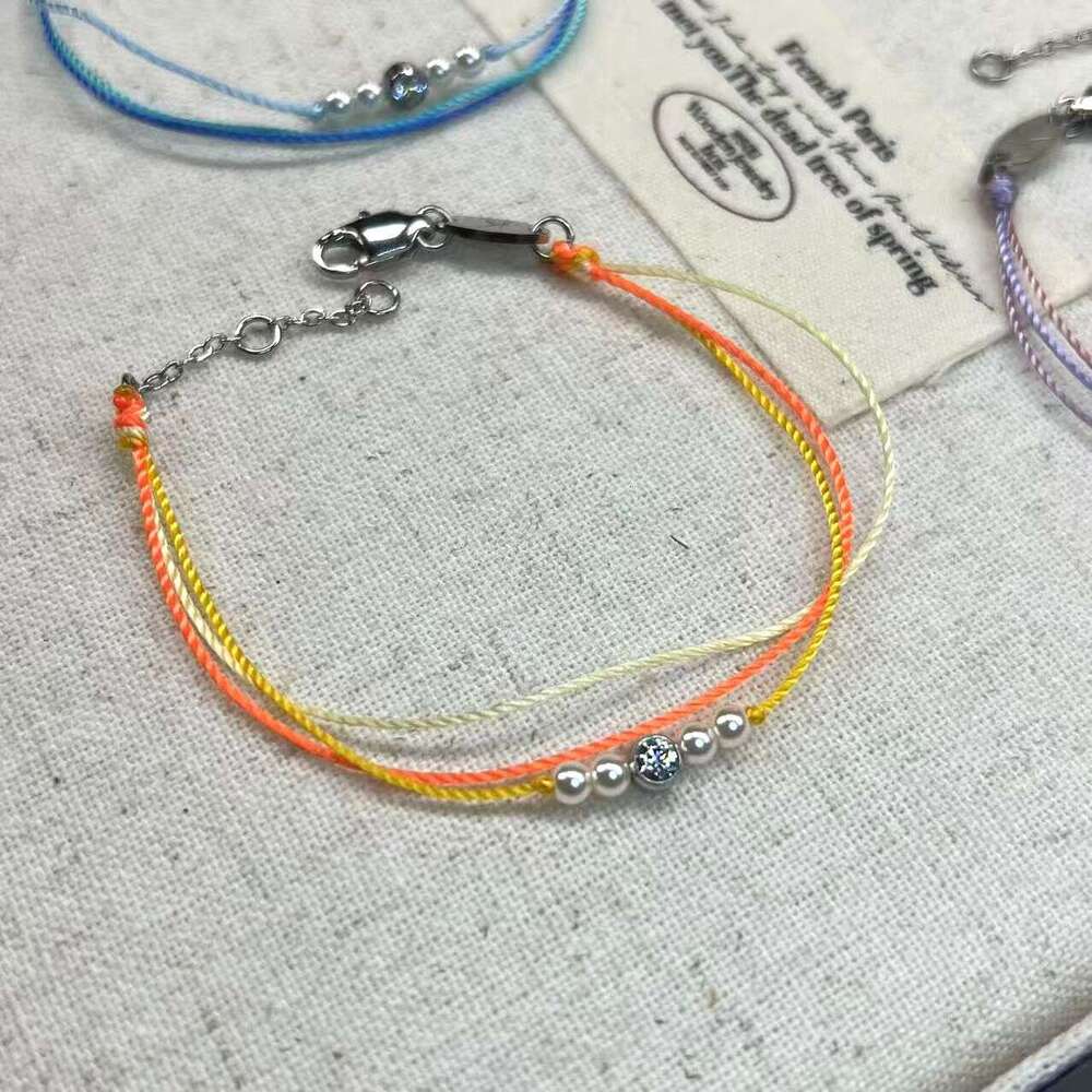 Titanium Steel French Red Rope Single Dia Multi-Rope Pearl Dopamine Niche Simple Layered Wear Non-Fading Handmade Weaving