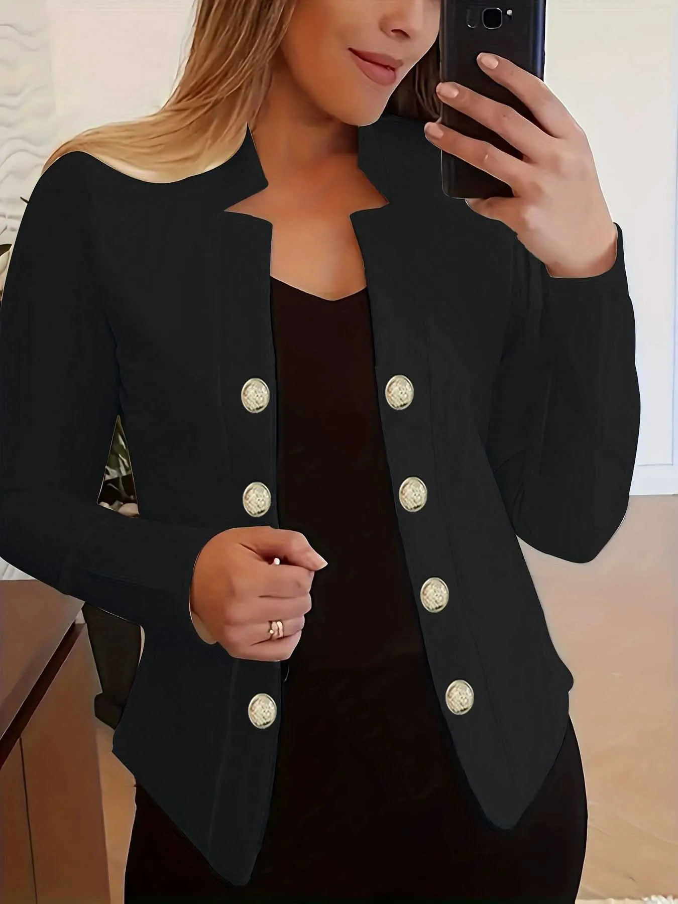 Women Blazer Jacket Casual Solid Long Sleeve Open Front Notched Suit Cardigan Womens Blazers Jackets 250731