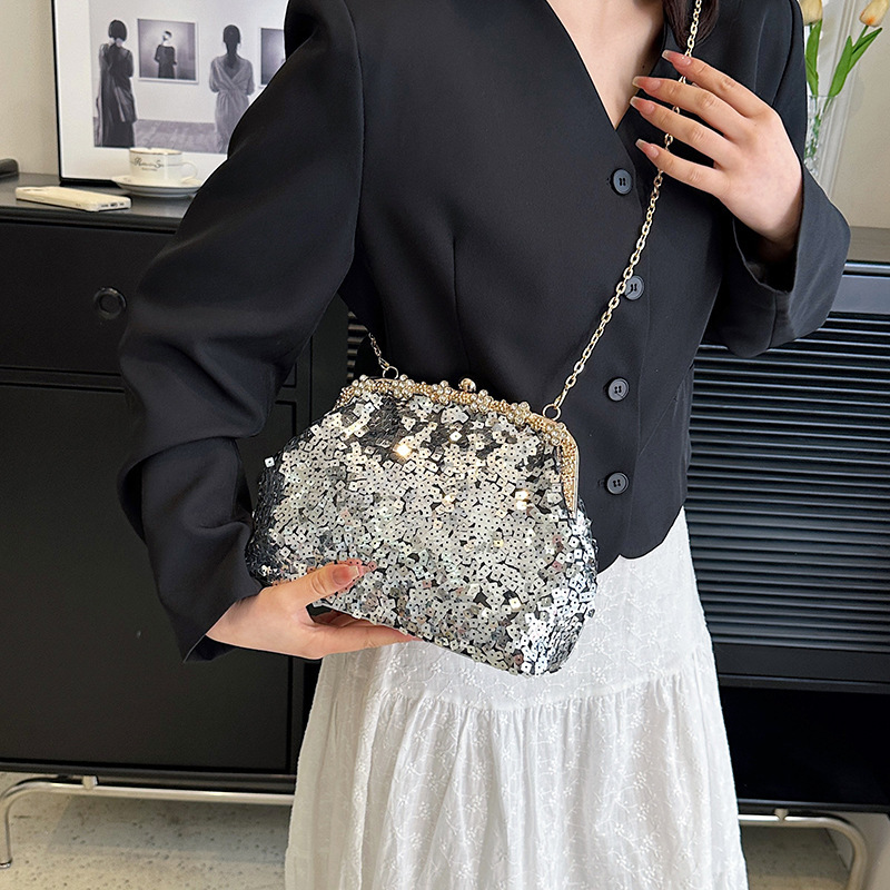 Sequin Evening for Women 2025 New Fashion Texture Chain Shoulder Crossbody Shell Bag ddmymoon