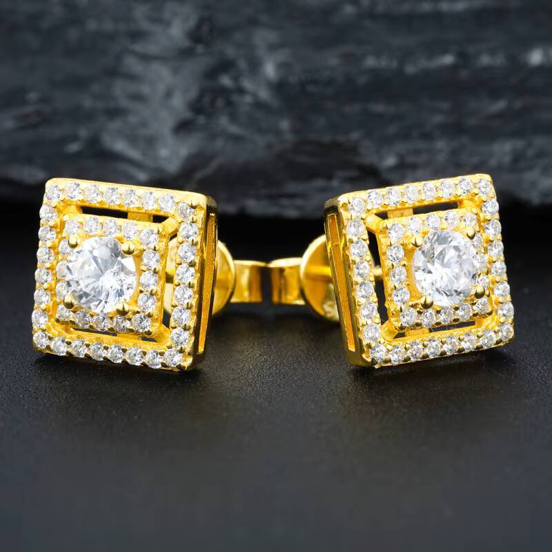 2025 Hot Selling Jewelry 925 Sterling Silver Vvs Moissanite Diamond Hollow 2 Layers Sparkling Square Earrings