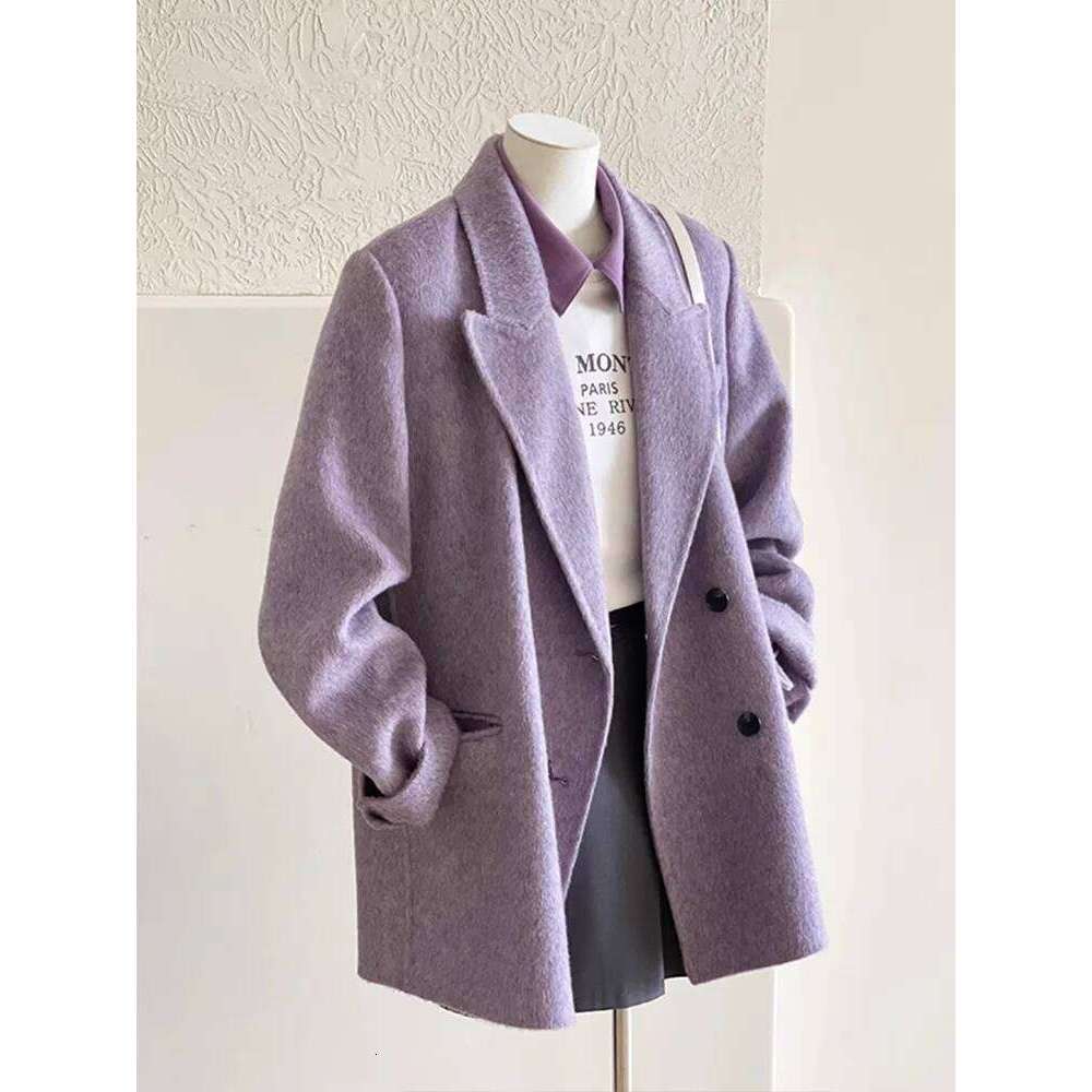 Gentle Purple Coat For Women In Autumn And Winter, New High-End Loose Casual Woolen Suit Short Jacket 250728