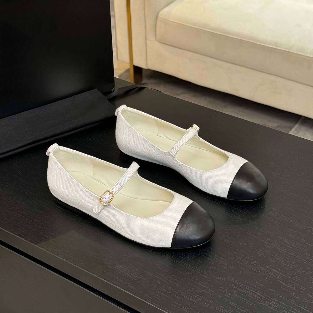 New Women Genuine Leather Ballet Flats Mary Janes Denim Round Toe Buckle Strap Roman Designer Shoes Zapatillas De Mujer 3ae