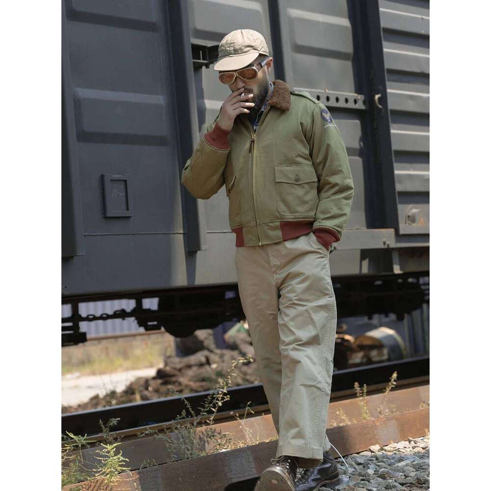 Red Bronson Army Chino Trousers 1942 Pattern Khakis Military Style Casual Pants