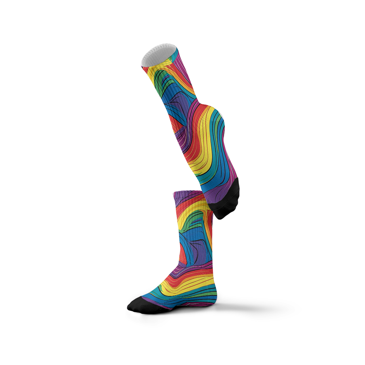 Unisex Rainbow Swirl Print Tube Designer Socks C126