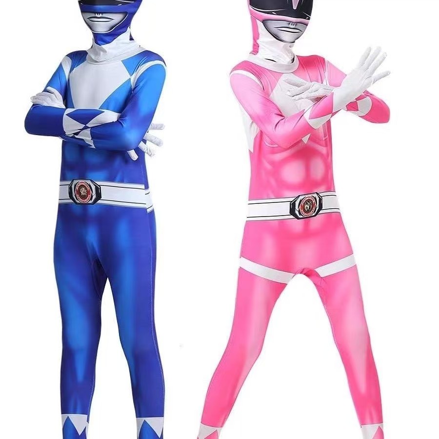 Children's dinosaur team style one-piece tight-fitting suit, multi-color hero theme cosplay costume, Halloween party performance role-playing cos