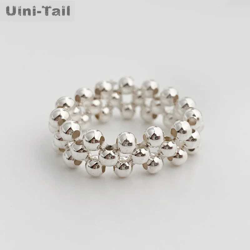 925 Tibetan Silver Small Round Bead Open Ring Temperament Personality Trendy Flow Feeling Cold Wind JK072 y250730