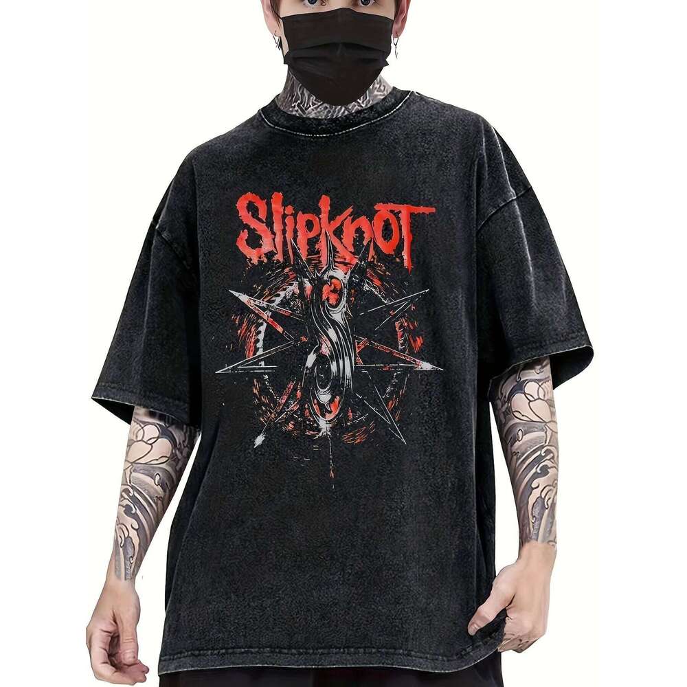 Men's T Shirt Rock Band Spiked Skull Graphic Print Oversized Vintage Washed Womens Short Sleeve Tee Top Y2k Clothing Summer 2025