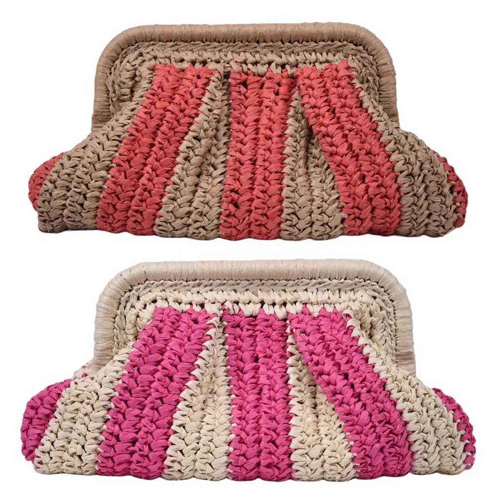 Straw Clutch Handbag Straw Evening Bag Handmade Clutch Purse Cloud Dumpling Bag Striped Woven Handbag for Party Vacation Y250730