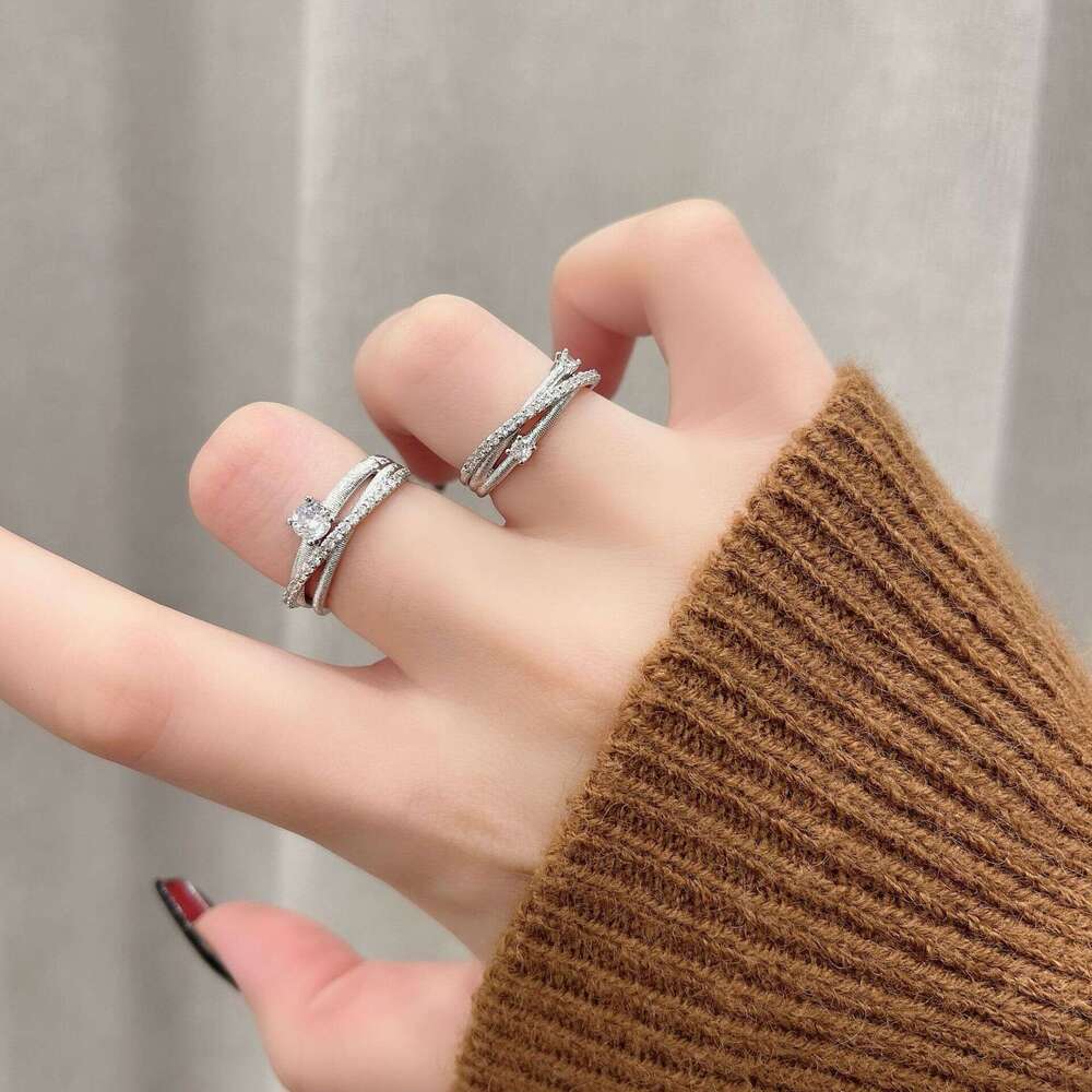 Multi-layer Surround Brushed Zircon Open Ring Elegant Personality Light Luxury High-end Fashion Niche 0e3