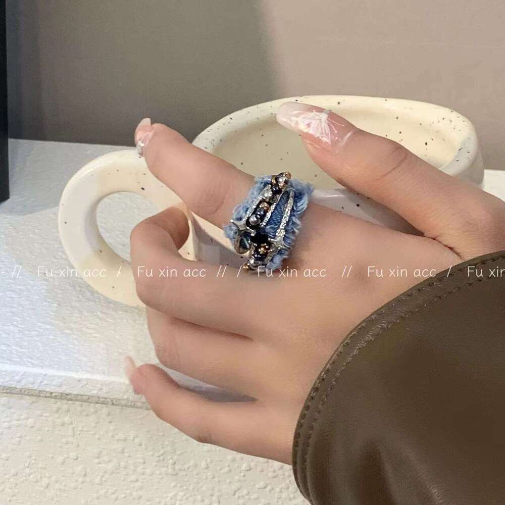 Denim Cross Three-Layer Bead Open High Street Fashion Niche Design High-End Index Finger Ring f18