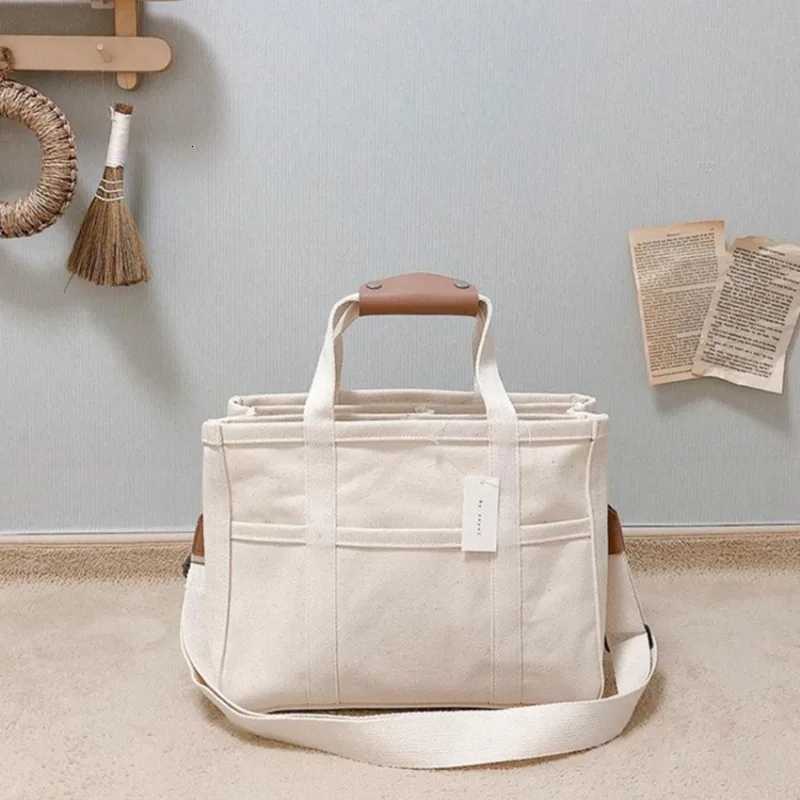 Womens Casual Canvas Handbag Multi-pocket Large Capacity Tote Bag Adjustable Shoulder Strap Casual Shoulder Shopper Bag Female Y250730