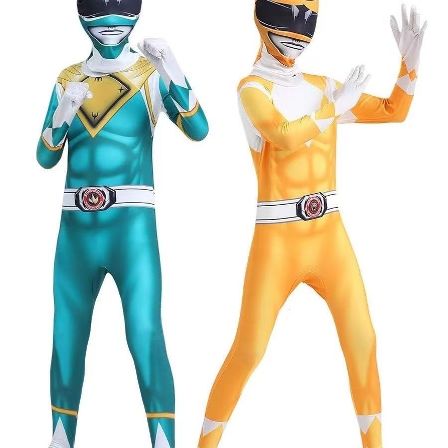 Children's dinosaur team style one-piece tight-fitting suit, multi-color hero theme cosplay costume, Halloween party performance role-playing cos